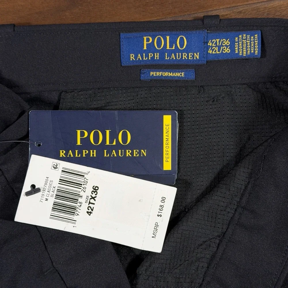 Polo Ralph Lauren Men's Size 42 T Tall Black Performance Tech Flat Front Pants